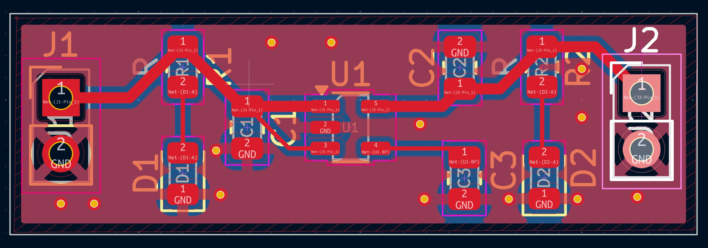 KiCad PCB layout of the voltage regulator