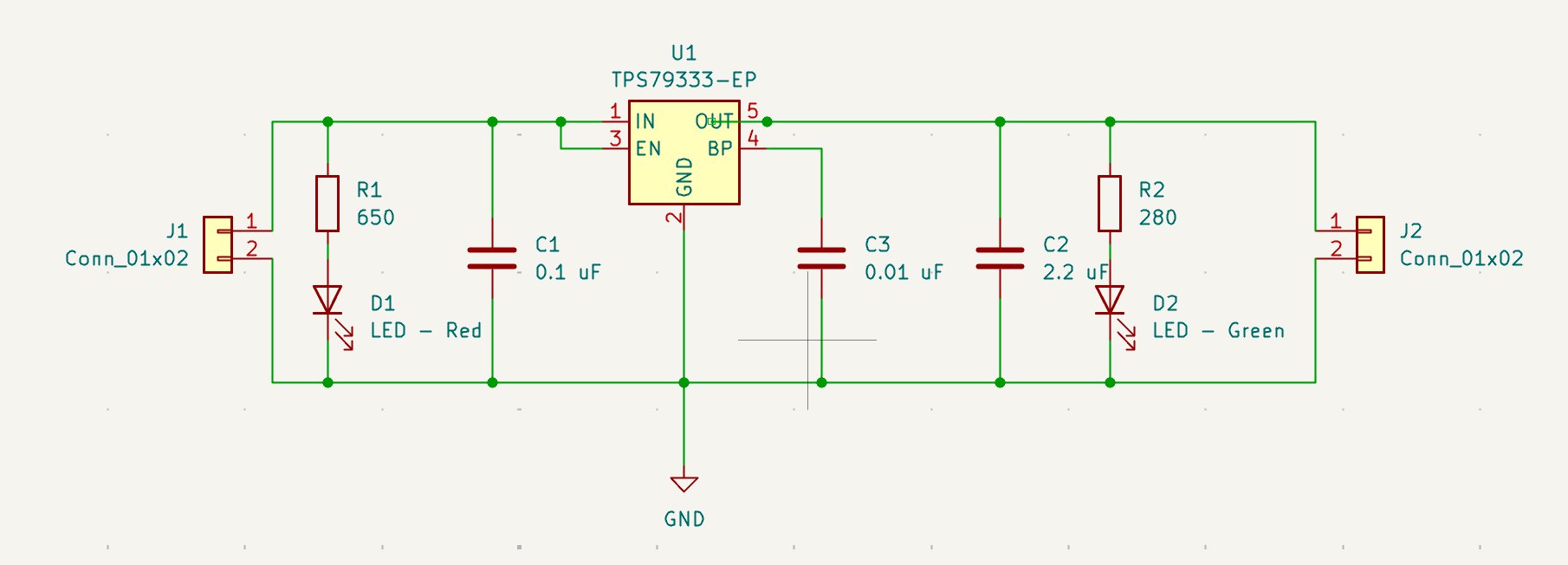 KiCad schematic of the voltage regulator PCB