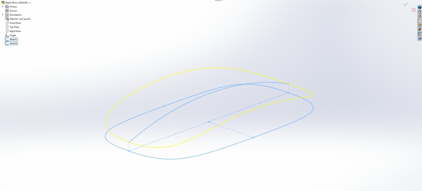 SolidWorks projected curve combining a top outline and a side profile