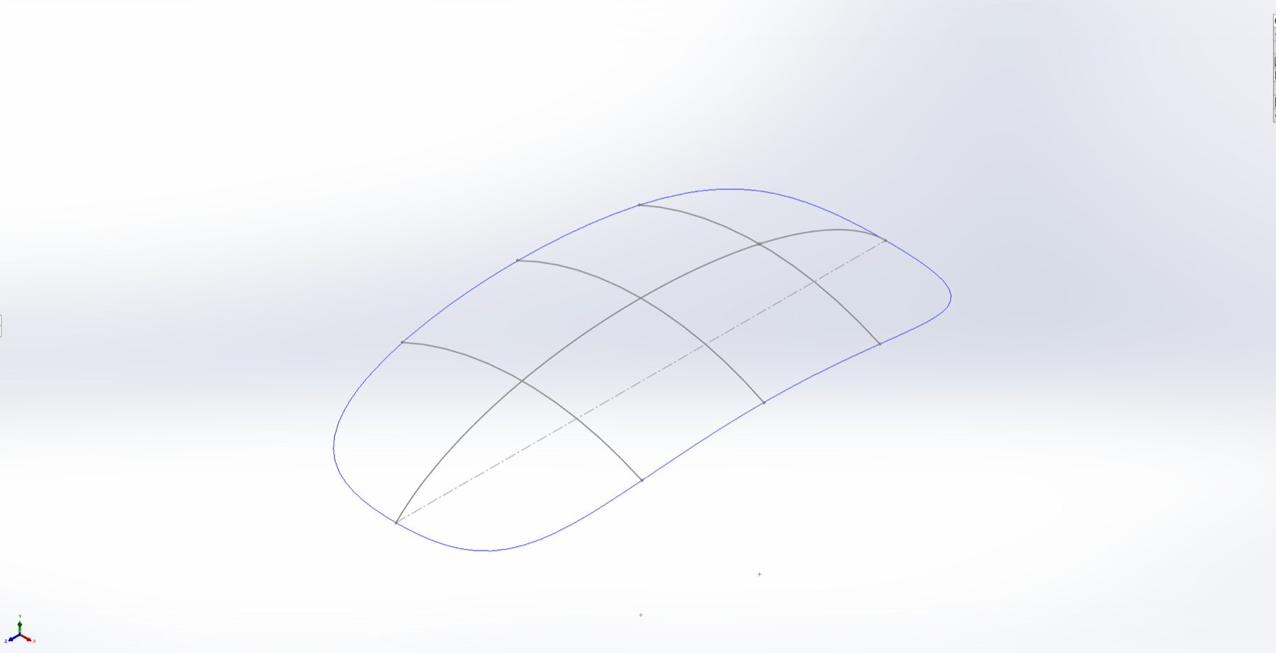 Wireframe curve network defining the shell
